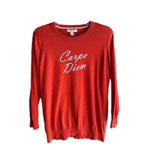 Banana Republic "Carpe Diem" Crew Neck Sweater Silk Blend Size XL Orange Red